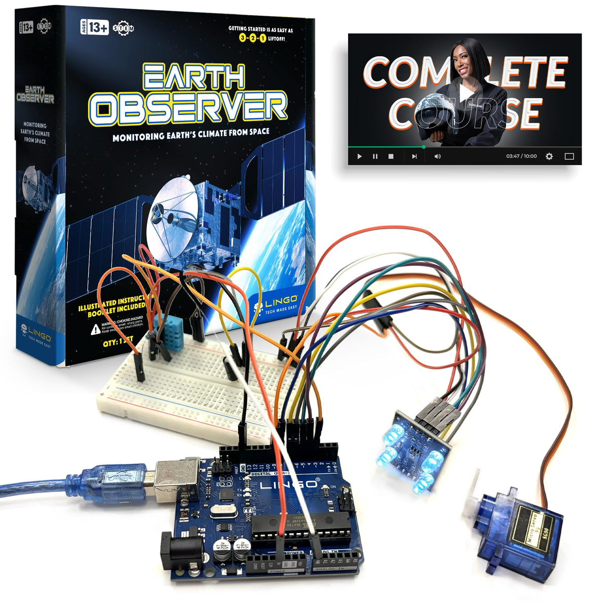 LINGO Earth Observer STEM Coding Kit - Build & Code Your Own Satellite to Monitor Earth's Climate from Space - Science Kits for Ages 13+ Years for Birthdays & Holidays