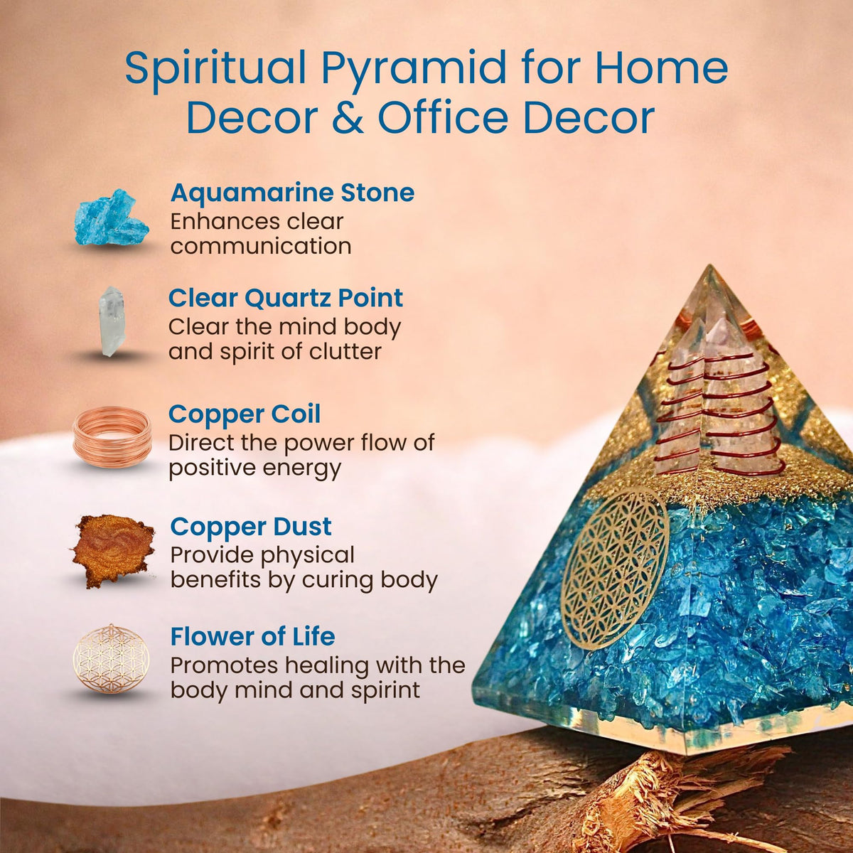Orgone Aquamarine Pyramid – Handcrafted Healing Crystal for Positivity, Courage, Meditation, Yoga, Reiki & Chakra Balancing