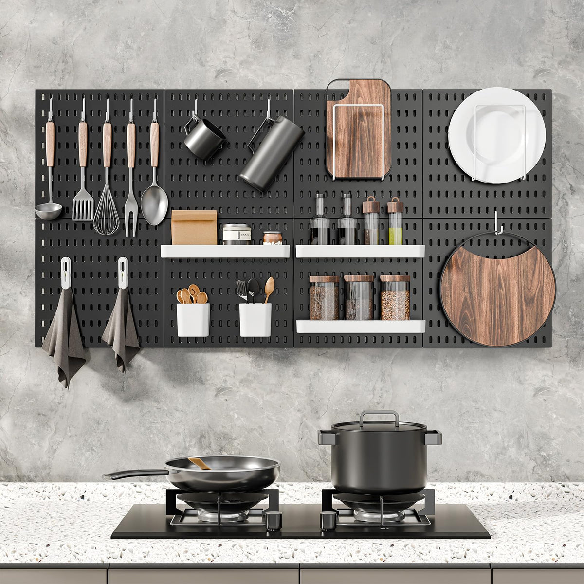 MULSAME Pegboard Combination Kit, 25.2" x 25.2" Wall Mounted Storage Set with 4 Pegboards & 20 Accessories Hanging, Peg Boards Organizer