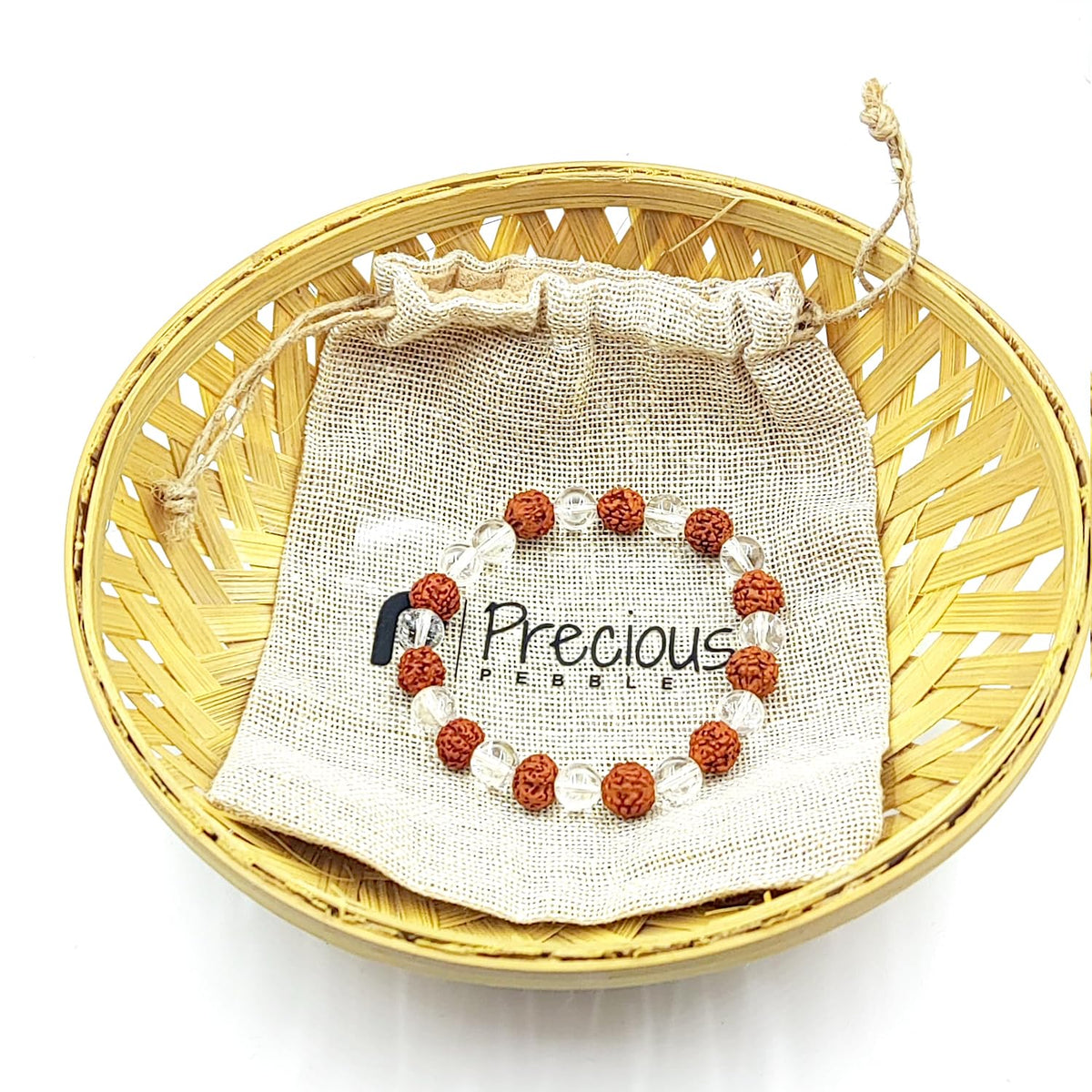 PRECIOUS PEBBLE Rudraksha & Clear Quartz Bracelet for Men & Women, Adjustable 8mm Natural Beads Bracelets Focus, Calm & Meditation – Handmade Jewelry for Gifting, Yoga & Mindful Living