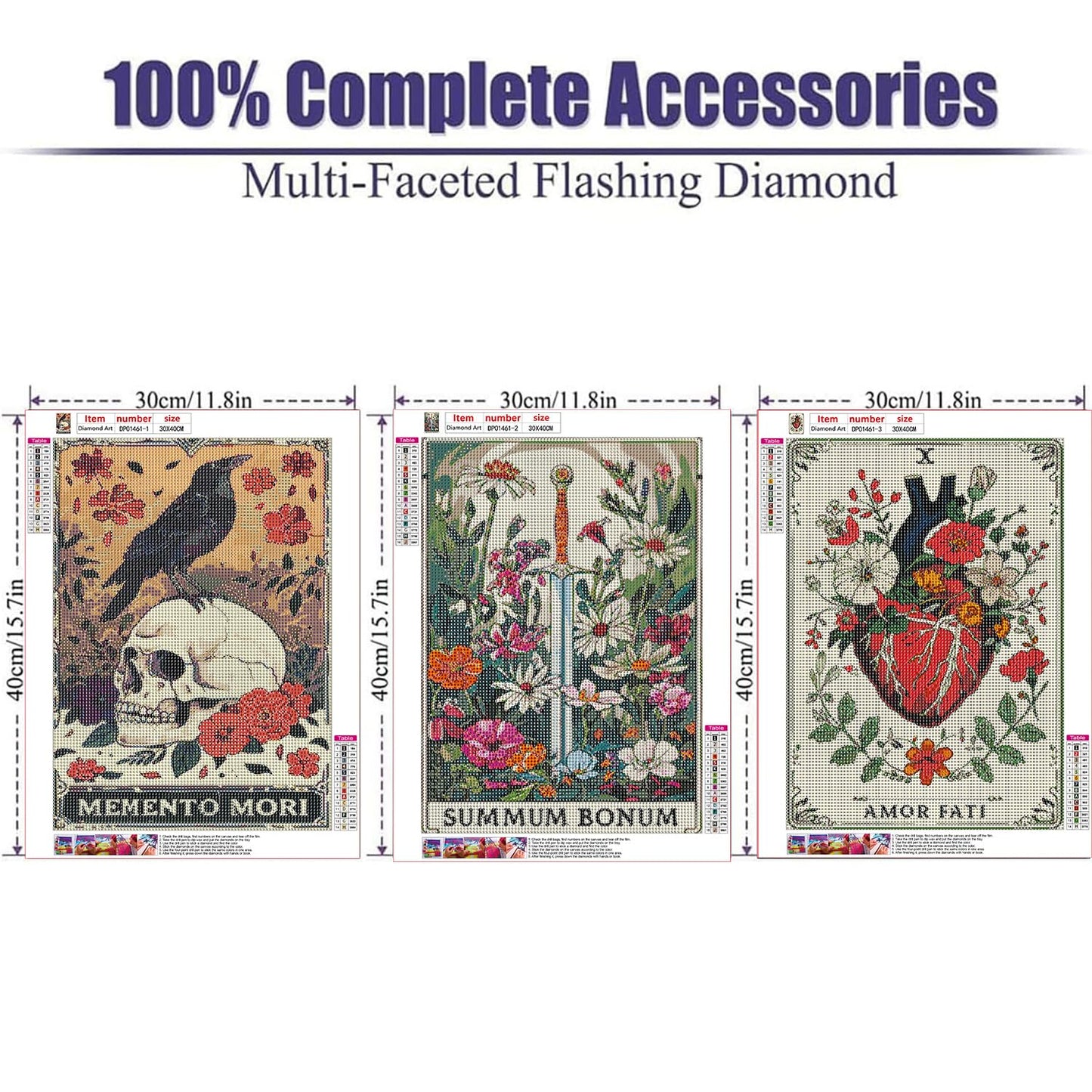 Fairyland JinWenn Diamond Art Kits for Adults Beginner, 3 Pack Tarot DIY Diamond Painting Kits 5D Diamond Dots Gem Art Crafts with Tools,Round Full Drill Crafts for Home Wall Decor&Gift-12x16inch