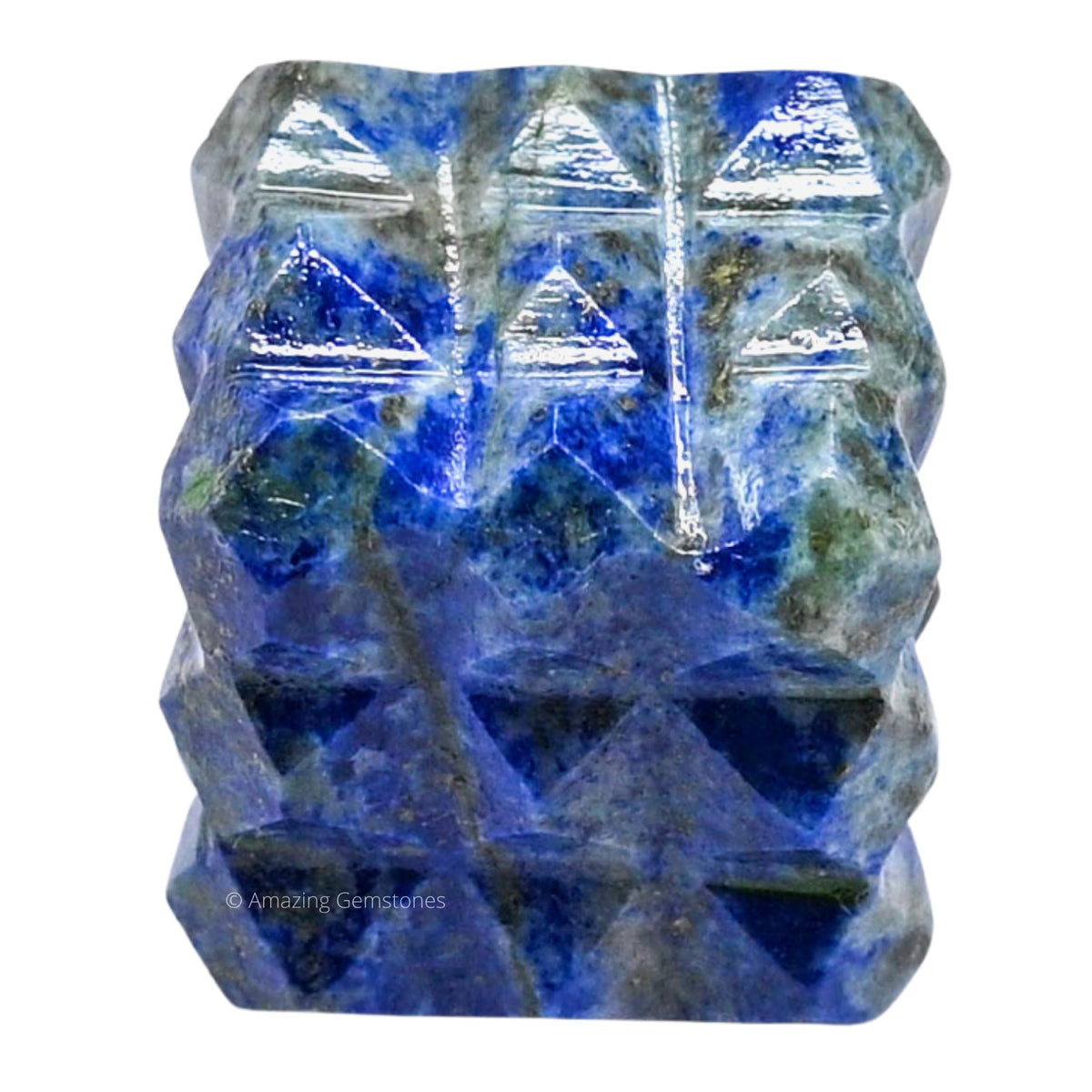 Amazing Gemstone Lapis Lazuli Crystal Cube with 54 Pyramid - 1" Mini Lemurian Pyramid Cube Figurine of Natural Stone Pyramid for Meditation, Reiki, Chakra Balancing Vastu Pooja and Crystal Grids