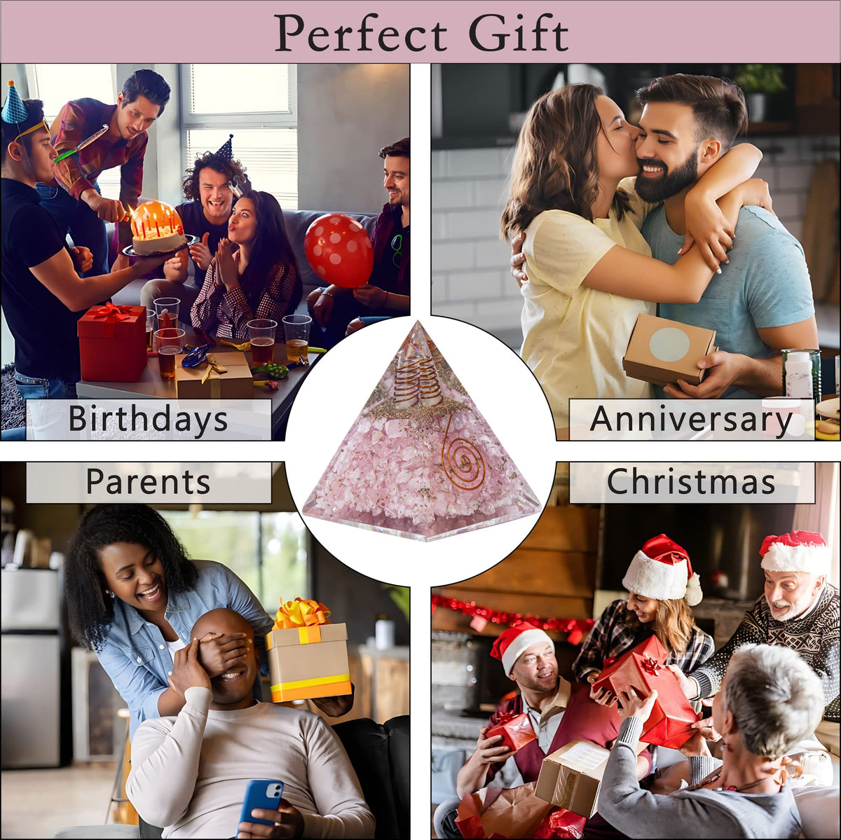 Rose Quartz Orgone Pyramid for Peace, Calm & Unconditional Love, Confidence & Protection | Orgonite pyramids with Copper Coil and Crystal Quartz for Chakra Protection
