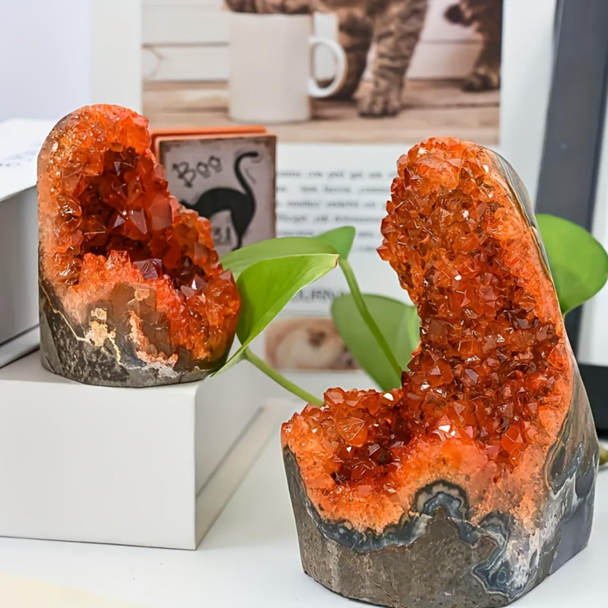 CrystalHola 200-700g Selected Raw Geode Quartz Cluster Home Feng Shui Ornaments Energy Stone Healing Tools Meditation Feng Shui Decoration,Stone Display Piece, Mineral Specimen (Orange, 200-300g)