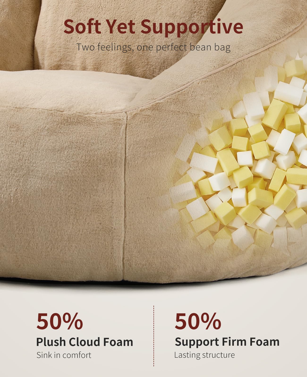Relefree 70.9" Oversized Bean Bag Chairs for Adults,Loveseat Sofa,Plush Modern Boneless Loveseat,Bean Bag Couch for Reading,Mini Small Couches for Living Room, Office,Bedroom,Apartment,Latte Brown