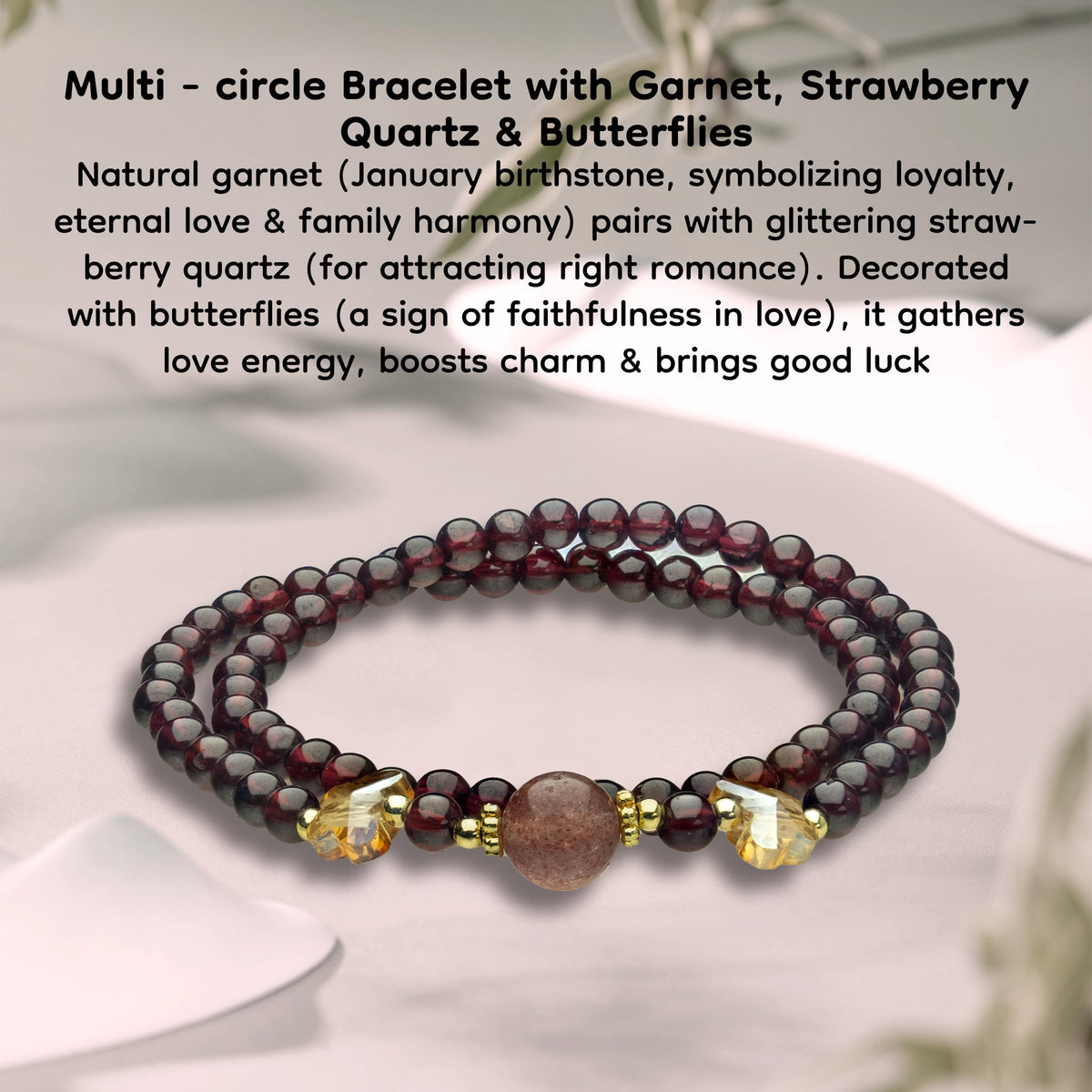 CNYTPE Garnet Bracelet for Women – Red Garnet Jewelry, Healing Crystal Bracelet, Handmade Gemstone Jewelry, Symbol of Love, Happiness & Harmony (4.5mm Garnet & Strawberry Quartz)