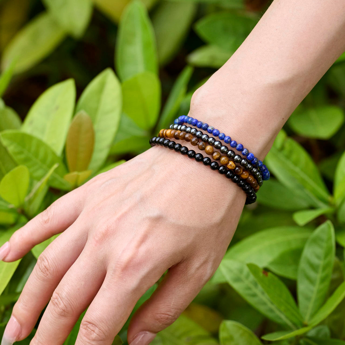 Bivei Tiger Eye - Empowering - 4mm Beaded Bracelets for Women Handmade Semi Precious Natural Stone Stretch Elastic Jewelry Yoga Protection Gifts Small