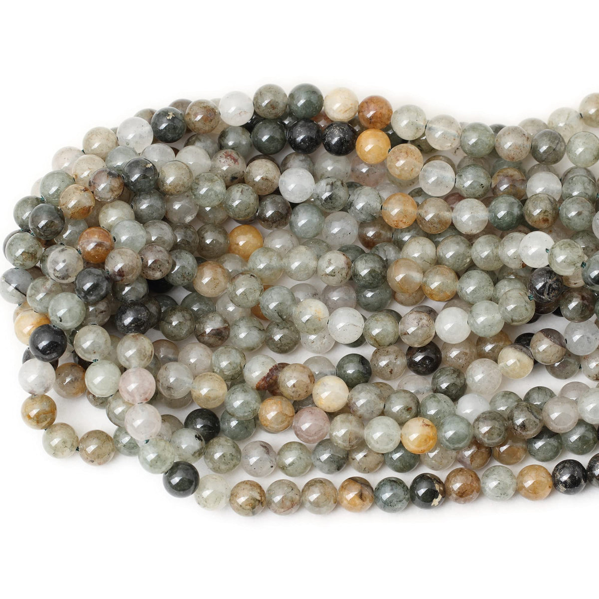 CHEAVIAN 45PCS 8mm Natural Green Phantom Crystal Round Loose Beads for Jewelry Making 1 Strand 15"