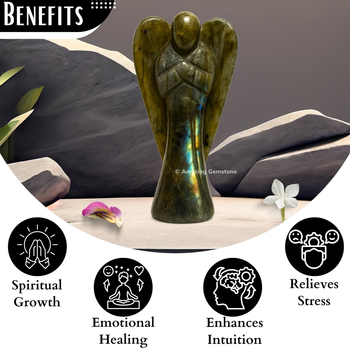 Amazing Gemstone Labradorite Angel - Labradorite Crystal Angel and Pocket Guardian Angel Crystal Figurines (1.5 inches)