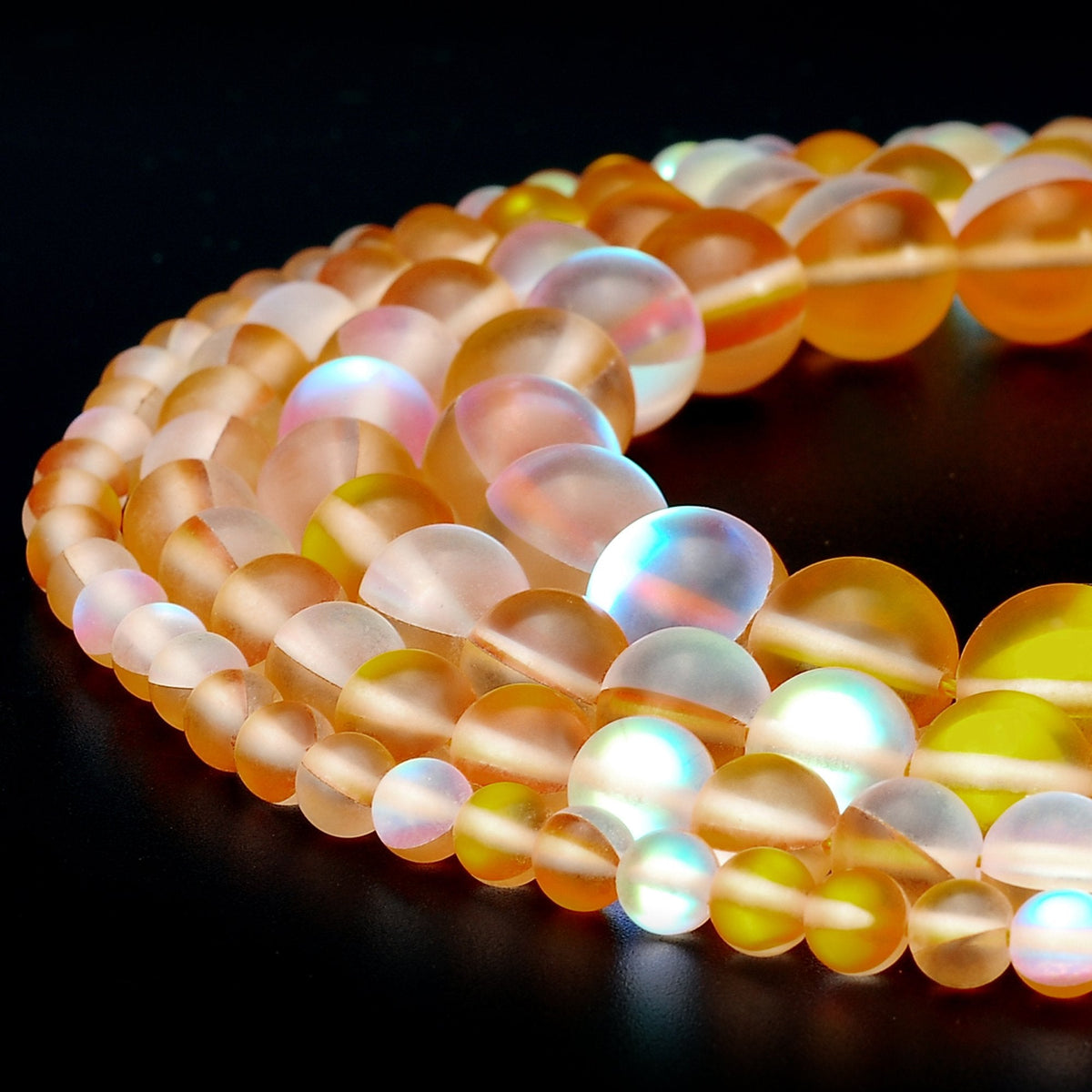 RUBYCA 10mm Round Moonstone Matte Crystal Glass Beads Aura for Jewelry Making Gold, 1 Strand