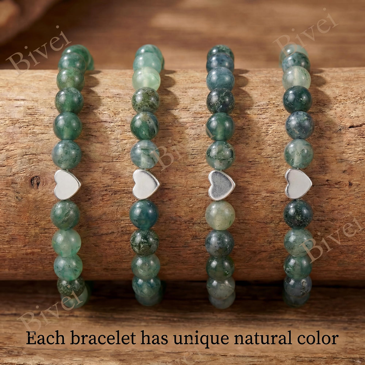 Bivei 6mm Moss Agate Crystal Stretch Bracelets for Women, Handmade Natural Stone Beaded Bracelet, Yoga Protection Jewelry Gift