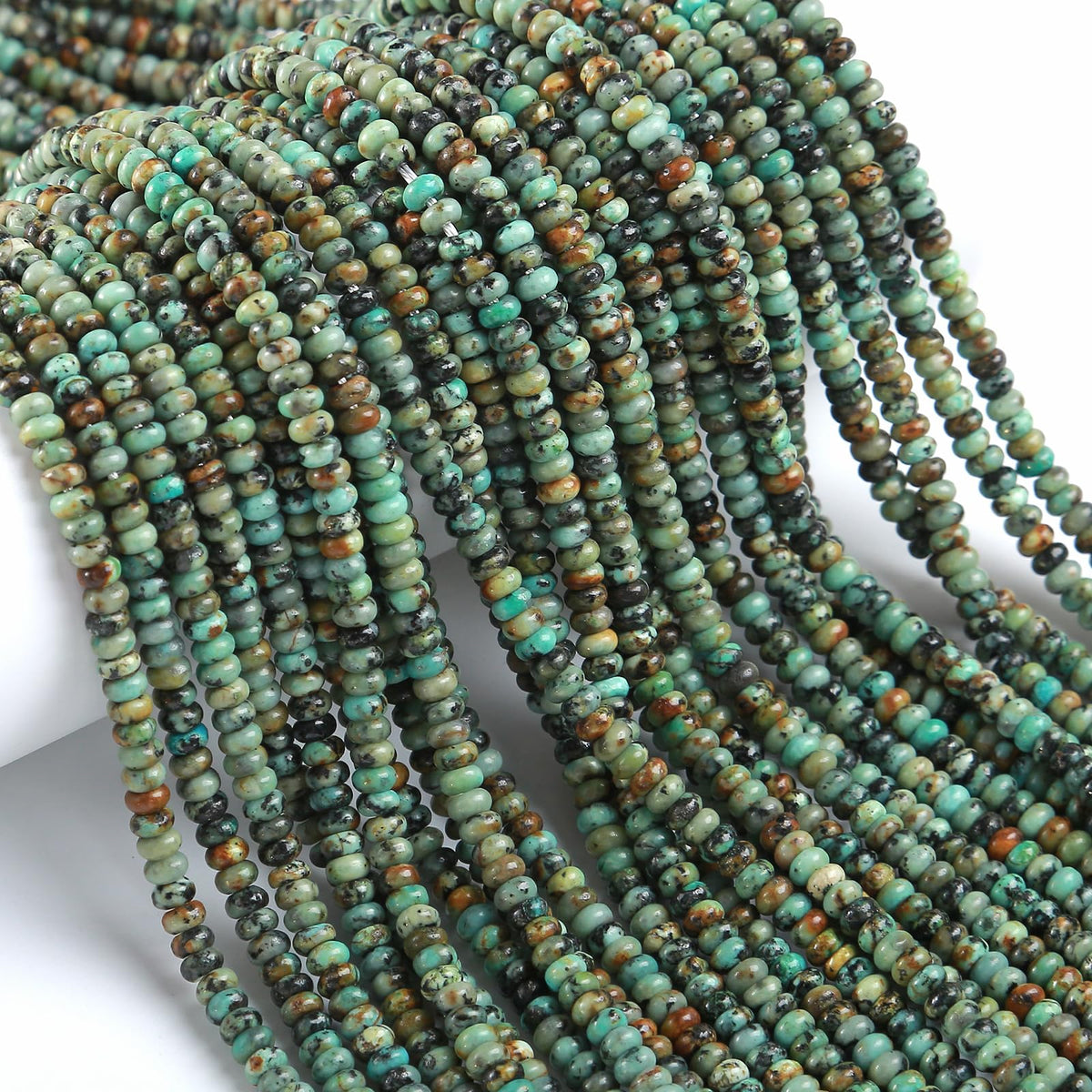 150PCS 2x4mm Natural African Turquoise Stone Rondelle Beads Abacus Disk Stone Beads Round Loose Spacer Gemstone for DIY Bracelet Necklace Jewelry Making