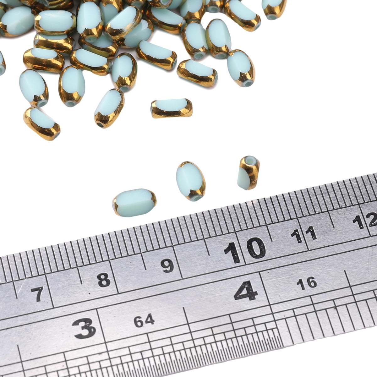 DADIFEN Glass Rice Beads Peacock Green 4x6mm 50pcs Faceted Oval Golden Edge Crystal Loose Beads for DIY Craft Jewelry Making