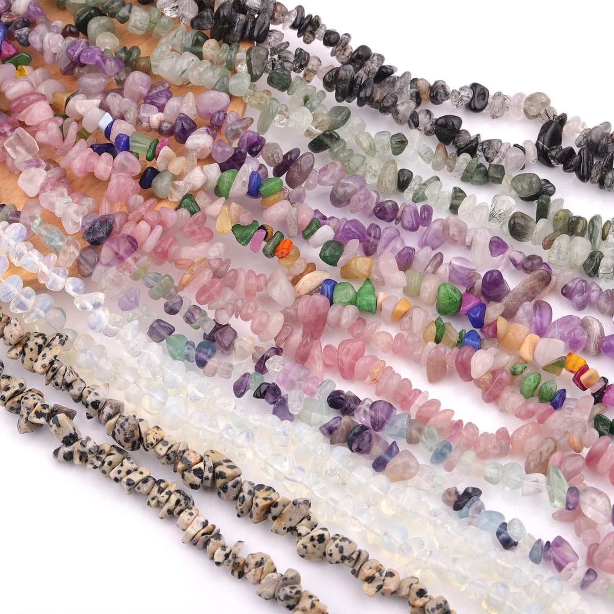 200pcs Natural Irregular Chip Stone Beads 5-8mm Pre-Drilled 30-inch Strand Semi-Precious Healing Crystal Beads for DIY Jewelry Making Bracelet Chakra Crafts Multicolor Jade