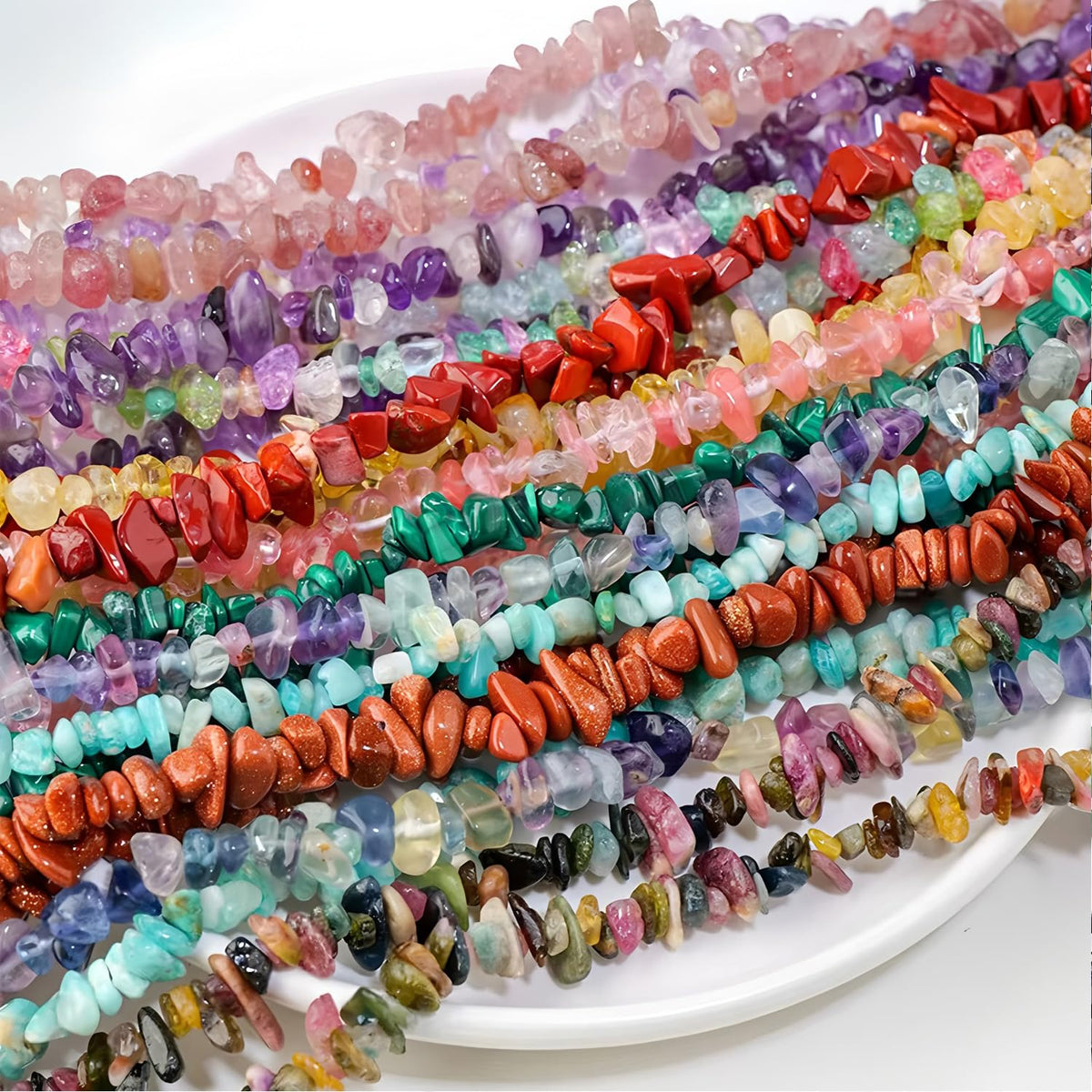 Natural Chip Stone Beads 450pcs Multicolor Chips 5-8mm Genuine Real Irregular Healing Crystal Rocks Hole Drilled DIY Loose Gemstone Beads for Jewelry Making Bracelet Earrings Necklace Crafting