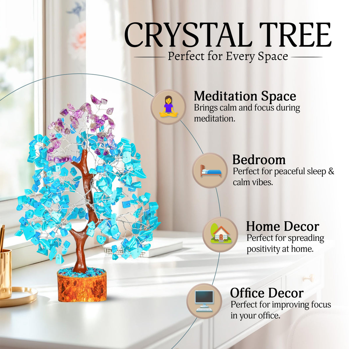 YATSKIA Turquoise and Amethyst Crystal Tree of Life - Gemstones and Crystals - Crystal Decor - Good Luck Gifts