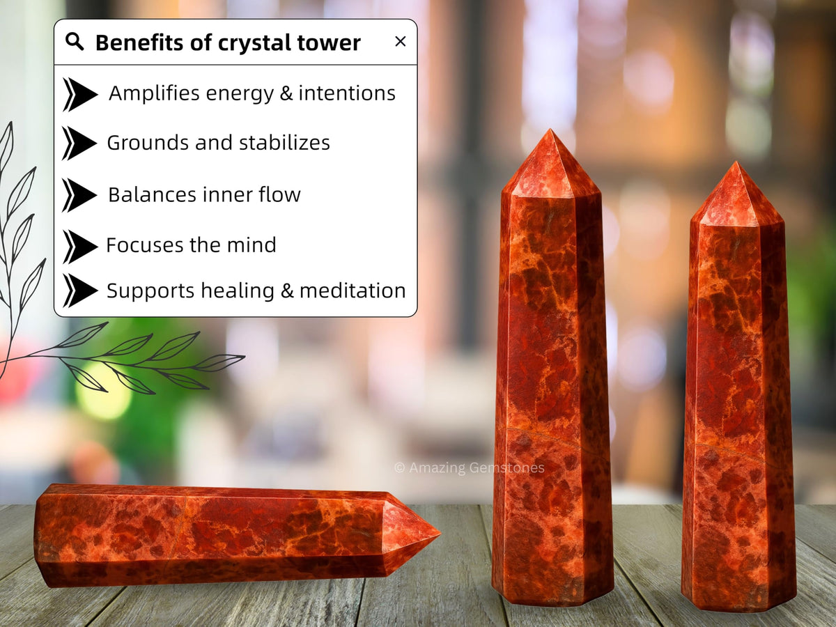 Amazing Gemstone Brecciated Jasper Crystal Towers ~ Natural Healing Crystal Point Obelisk for Reiki Healing and Crystal Grid (3" to 4" INCH)