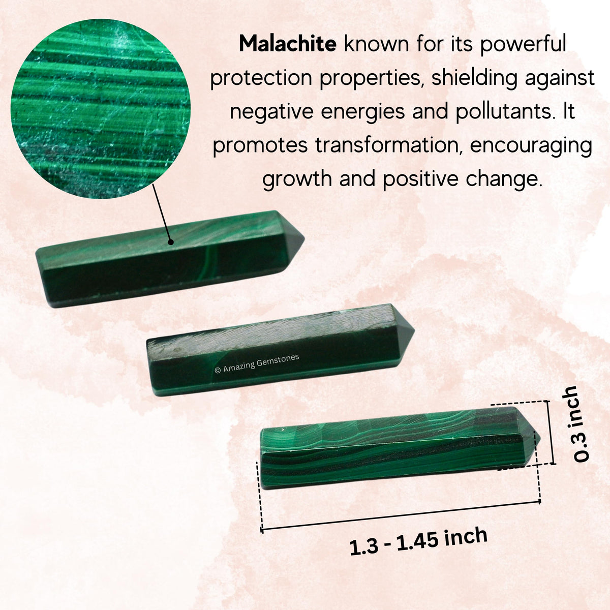 Amazing Gemstone Malachite Crystal Points Bulk Healing Crystals&Stones - Pack of 3 Single Terminated Healing W& Point Bulk Crystals for Crafts, Crystal Grid, DIY Work - Premium Crystals