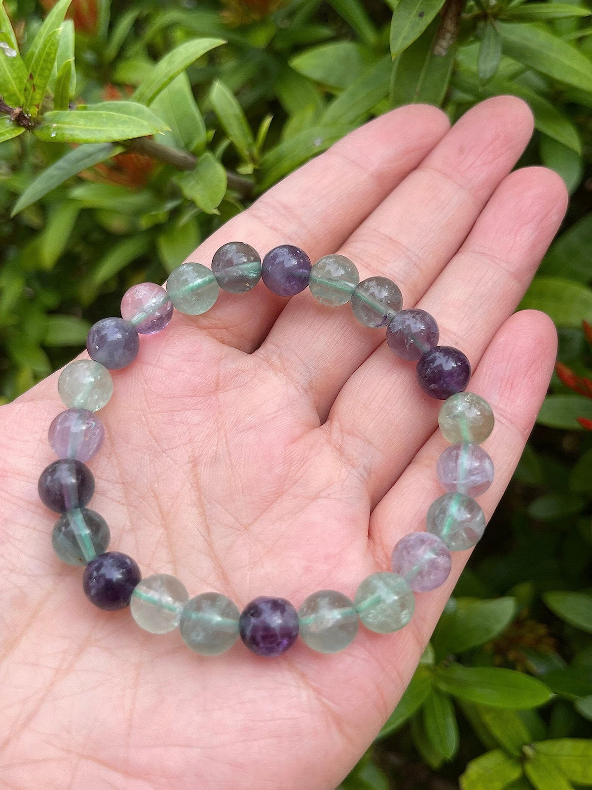 GAF TREASURES Rainbow Fluorite Crystal Bead Bracelet 8mm, Genuine Rainbow Fluorite Stretch Gemstone Bracelet, Healing Crystal Bracelet, Gift for Men & Women (1)