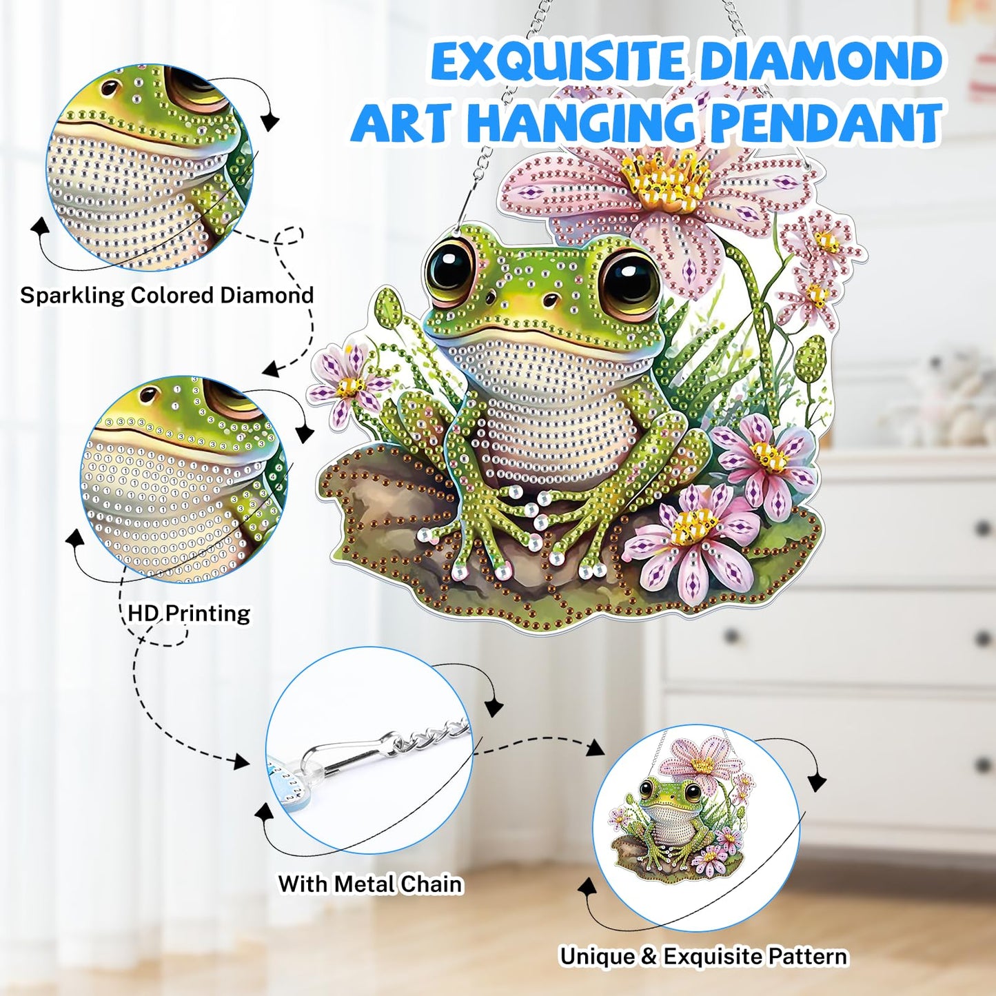 Bowetile Frog Diamond Art Hanging Kits for Adults, 5D Special Shape Diamond Painting Pendant Kits, Animal Gem Art Suncatchers Painting Ornament for Home Garden Wall Decor