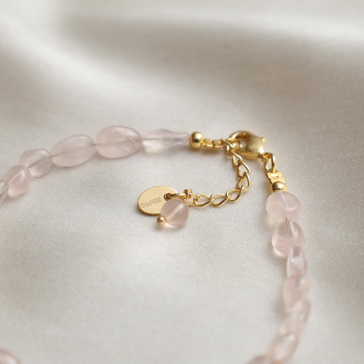 Gempires Pink Rose Quartz Beaded Bracelet Lightweight Handmade Gemstone Jewelry Hypoallergenic 8 Inch Gold Plated Trendy Western Jewerly For Women