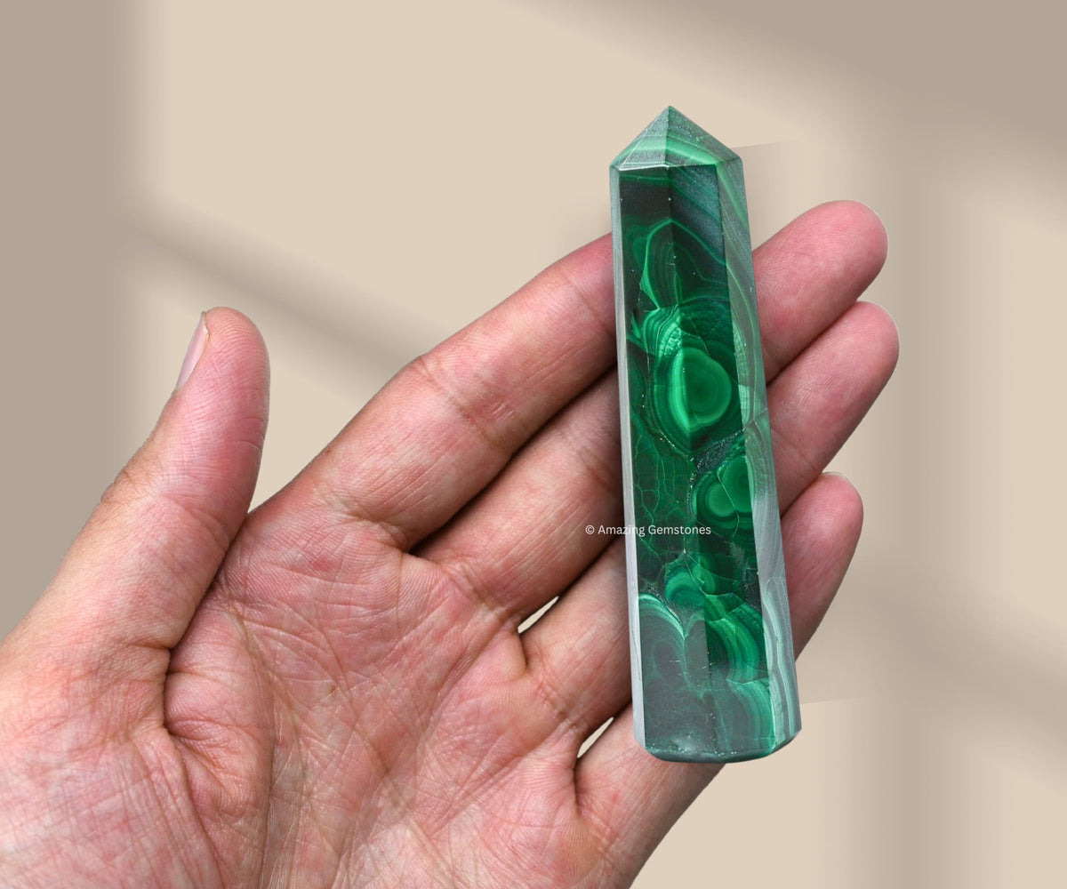 Amazing Gemstone Malachite Crystal Towers ~ Natural Healing Crystal Point Obelisk for Reiki Healing and Crystal Grid (3" to 4" INCH)