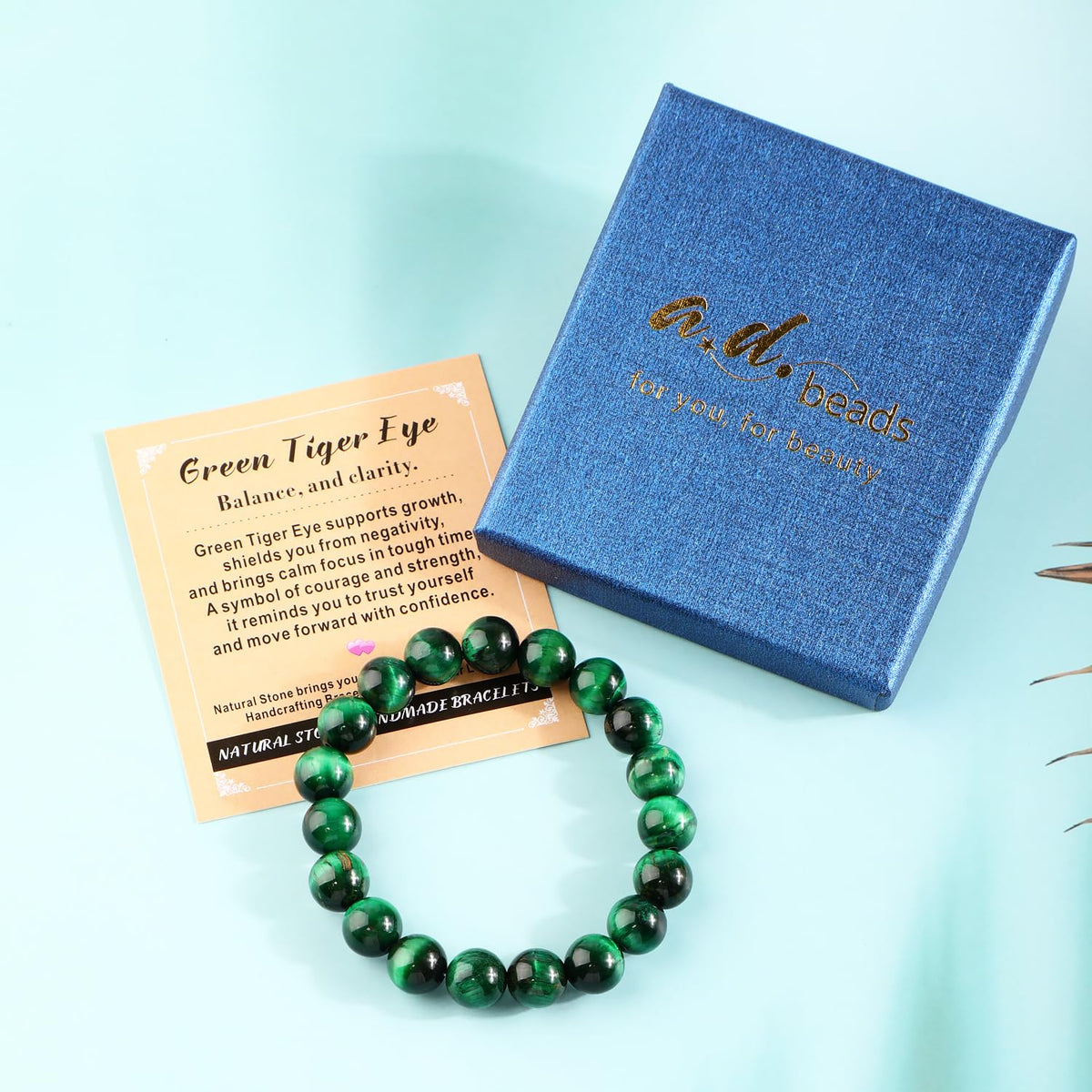 AD Beads 6mm Handmade Green Tiger Eye Elastic Bracelet – Natural Gemstone for Balance, and Clarity – Meditation, Yoga, Healing and Energy Gift for Men Women
