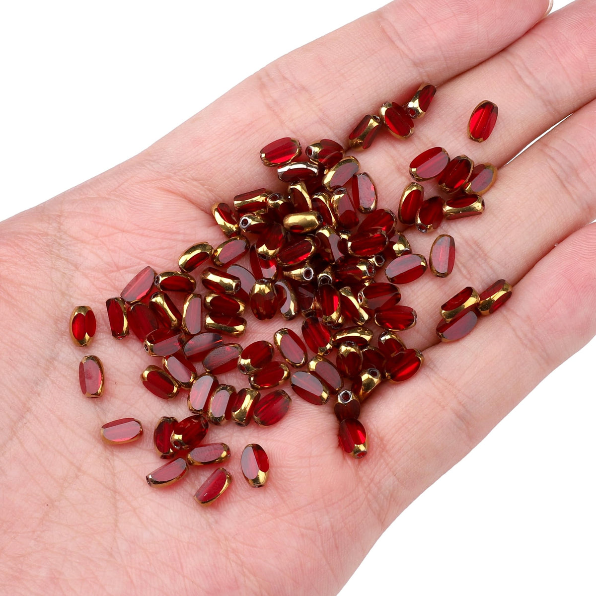 DADIFEN Glass Rice Beads Clear Wine Red 4x6mm 50pcs Faceted Oval Golden Edge Crystal Loose Beads for DIY Craft Jewelry Making
