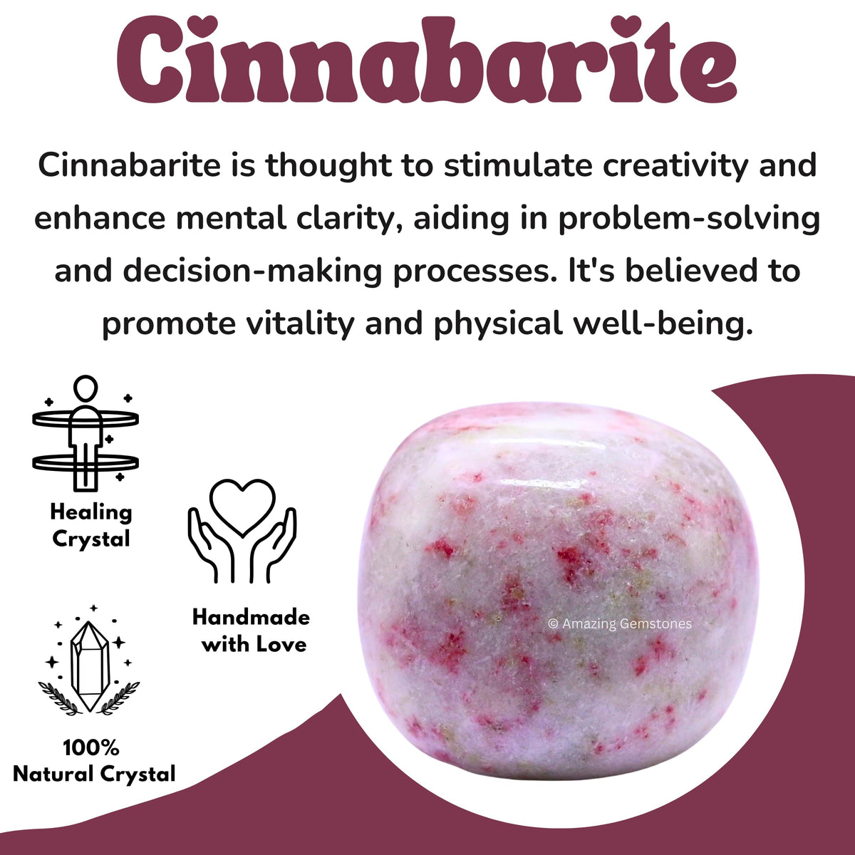 Amazing Gemstone Cinnabarite Crystal Tumbled Stones Polished Rocks - Natural Gem Stones for Healing - DIY Crystals for Protection (1 Piece)