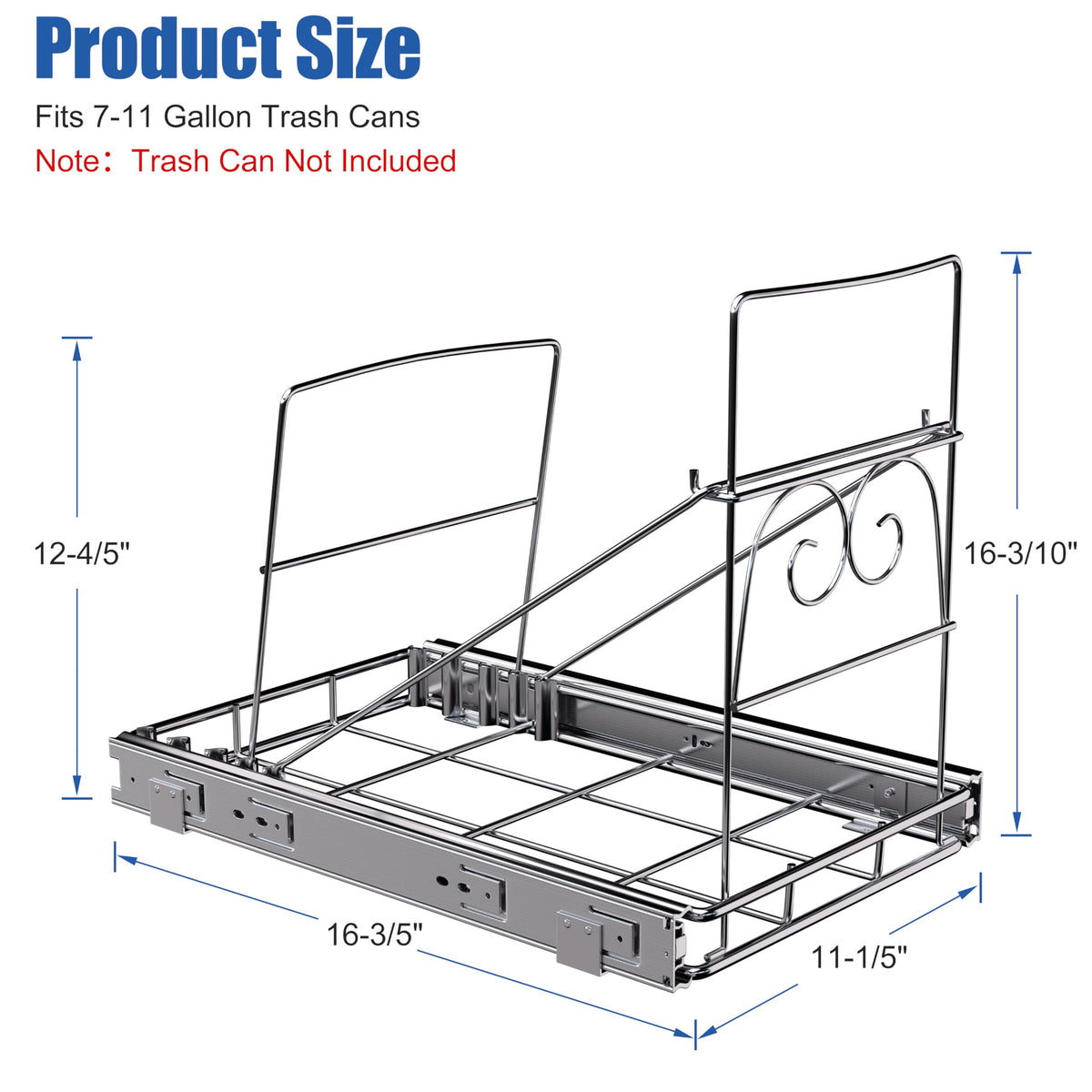 JOWBOOW Pull Out Trash Can Under Cabinet, Adjustable Cabinet Trash Can Pull Out Kit Under Sink Slide Out Shelf(Bin Not Included), Fits Min. 12" Opening Cabinet