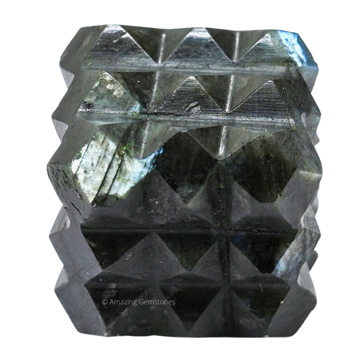 Amazing Gemstone Labradorite Crystal Cube with 54 Pyramid - 1" Mini Lemurian Pyramid Cube Figurine of Natural Stone Pyramid for Meditation, Reiki, Chakra Balancing Vastu Pooja and Crystal Grids