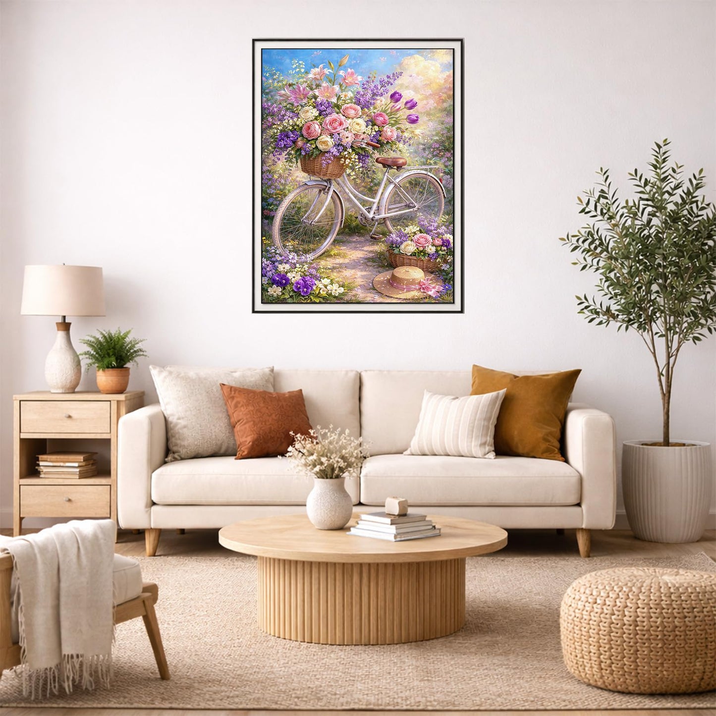 IOHEFY Flower Bicycle Diamond Painting 12 x 16 Inch Full Drill Acrylic Diamond Art Floral Garden Bike Basket Crystal Rhinestone Spring Flower Nano Pearlescent Canvas
