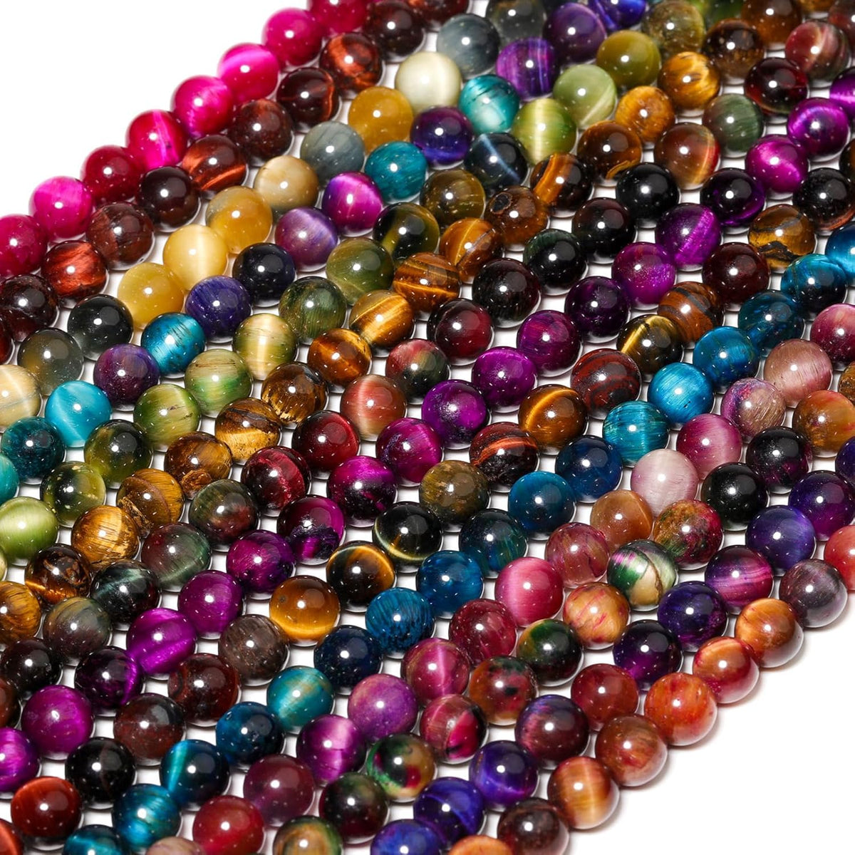 Yochus Natural Tiger Eye Beads, 60Pcs 6MM Milky Way Blue Green Color Enhance Round Loose Stone Bulk, DIY Charm Smooth Gemstone Beads for Jewelry Making