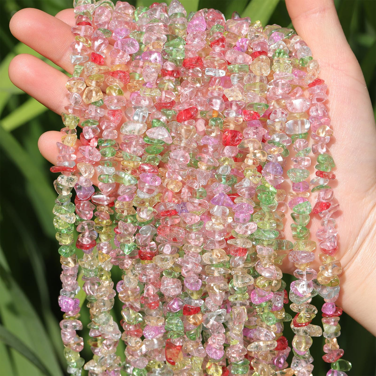 200pcs Multicolor Glass Crystal Chip Beads 5-8mm Irregular Pre-Drilled 30-inch Strand Healing Crystal Bead for DIY Jewelry Making Bracelet Necklace Chakra Crafts