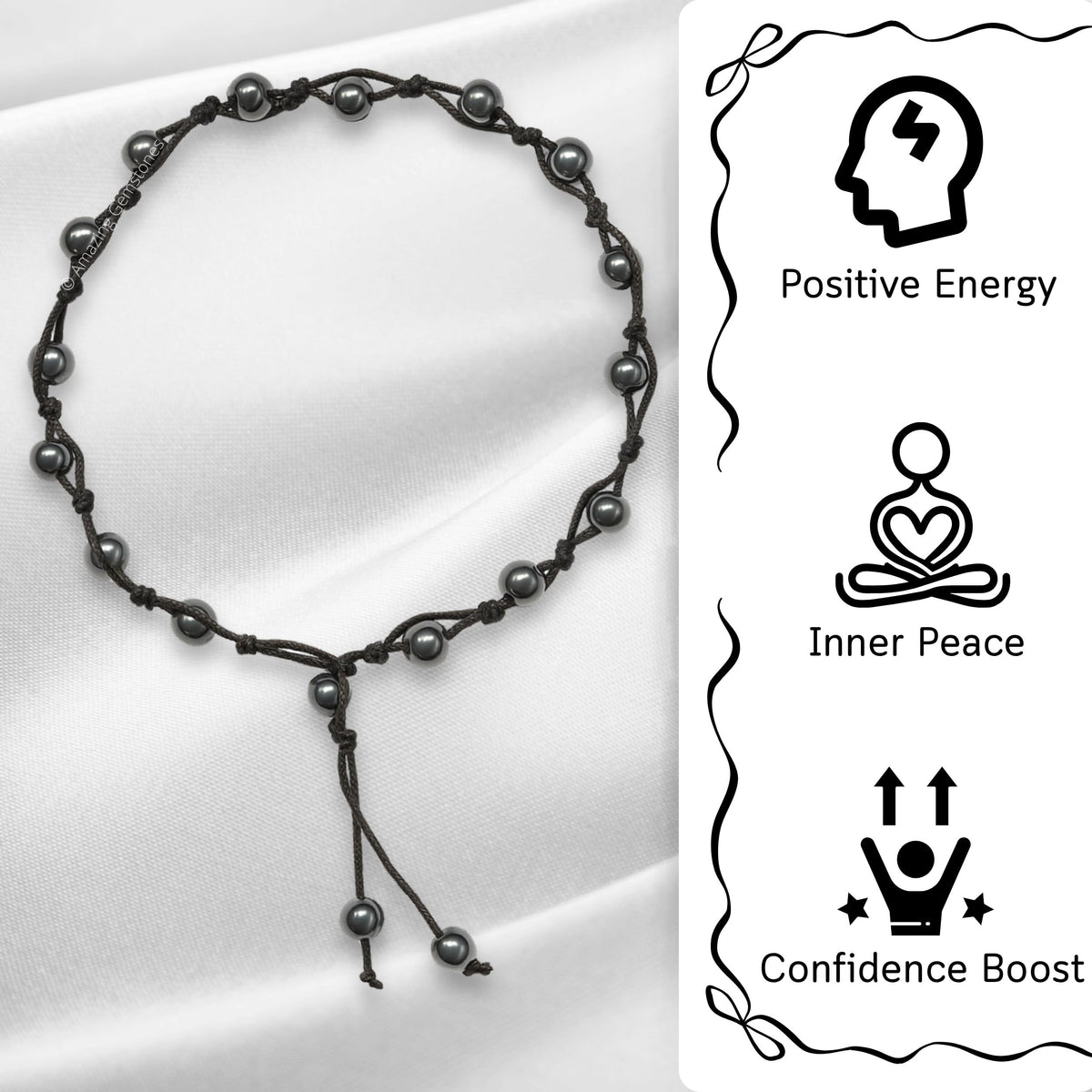 Amazing Gemstone Hematite Anklet Ankle Bracelets for Women - Waterproof Beaded Healing Crystal Anklets, Plus Size Chakra Gemstone Bead Anklet (Stretchy Adjustable - Hand Knotted)