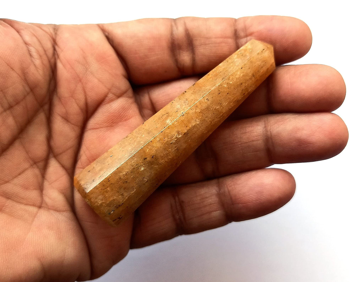 WholesaleGemShop 3 Inch Golden Agate-Quartz Gemstones Obelisk Tower Jumbo Facet Aura Rock Crystal Natural Polished Earth Wand Spirit