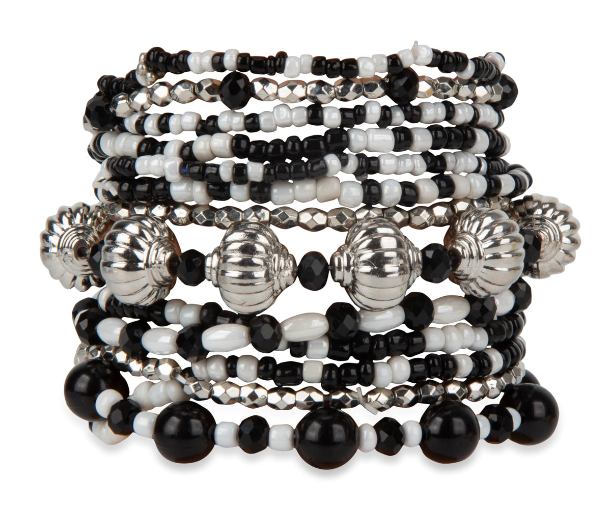 SPUNKYsoul stretch bracelet (White, Black & Silver)