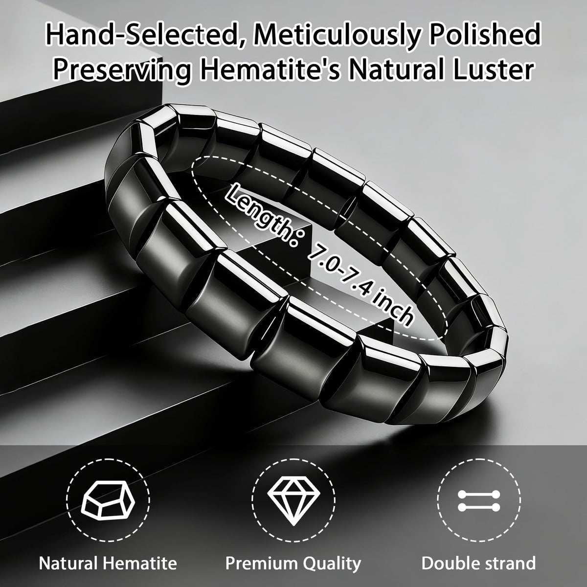 Trinckle Hematite Bracelet for Women Men, Easer Gifts Natural Hematites Stone Bracelet, 7 Inch Magnetic Hematite Bead Inspirational Jewelry Pulseras Para Hombres Reclaim Your Energy Confidence