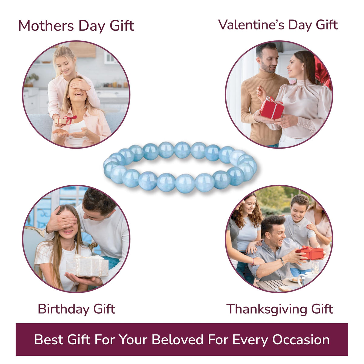 Crystal Vibe Natural Aquamarine Bracelet - Bring Positive Energy - Healing Stone Aquamarine Crystal Bracelet for Everlasting Joy