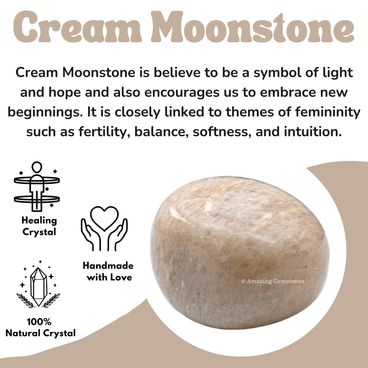 Amazing Gemstone Cream Moonstone Crystals and Healing Stones Tumbled - 1 oz Cream Moonstone Stone,Natural Healing Stones for Energy Balance,Stress Relief - Premium Polished Gems Rocks for Meditation