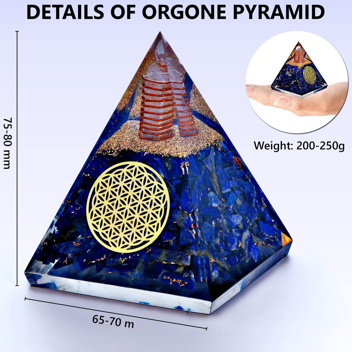 Anaya Agate Crystal Pyramid, Handmade Lapis Lazuli Orgone Pyramid for Positive Energy, Healing Stones for Meditation, Yoga, Orgonite Pyramids for Inner Truth, Life Clarity, Christmas Gifts for Women