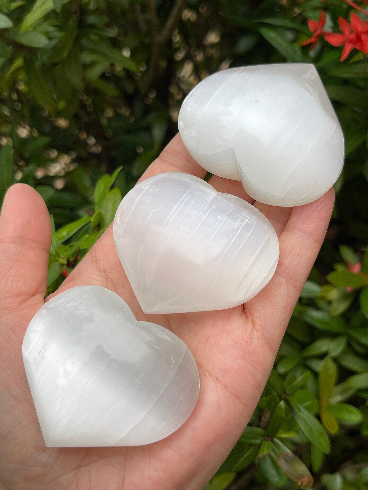 Selenite Gemstone Hearts, Polished Selenite Puffy Hearts, Selenite Crystal Palm Stone, Selenite Healing Crystal Hearts (1 Heart)