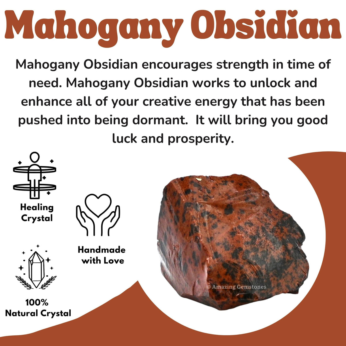 Amazing Gemstone Mahogany Obsidian Raw Crystals and Healing Stones, Natural Rocks for Tumbling and DIY Raw Stones and Crystals (1 Piece)