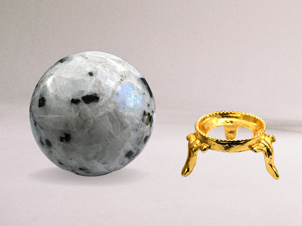 Rainbow Moonstone Crystal Sphere Round Ball with Sphere Holder Stand, Natural Healing Stone Sphere for Massage Meditation Crystal Grid Witchcraft Supplies Reiki Yoga