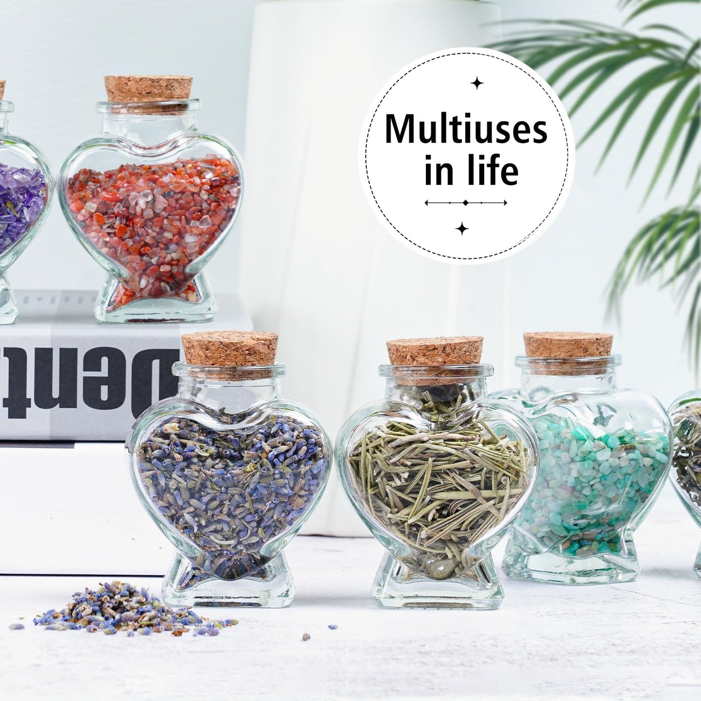 Honeymoon Sand Keepsake Jar 2026, 20 Pack Heart Shaped Spell Jars Coloured Paper Scrolls, DIY Gift for Valentine's Day, Small Glass Jars with Cork Lid for Baby Shower, Wedding Favor