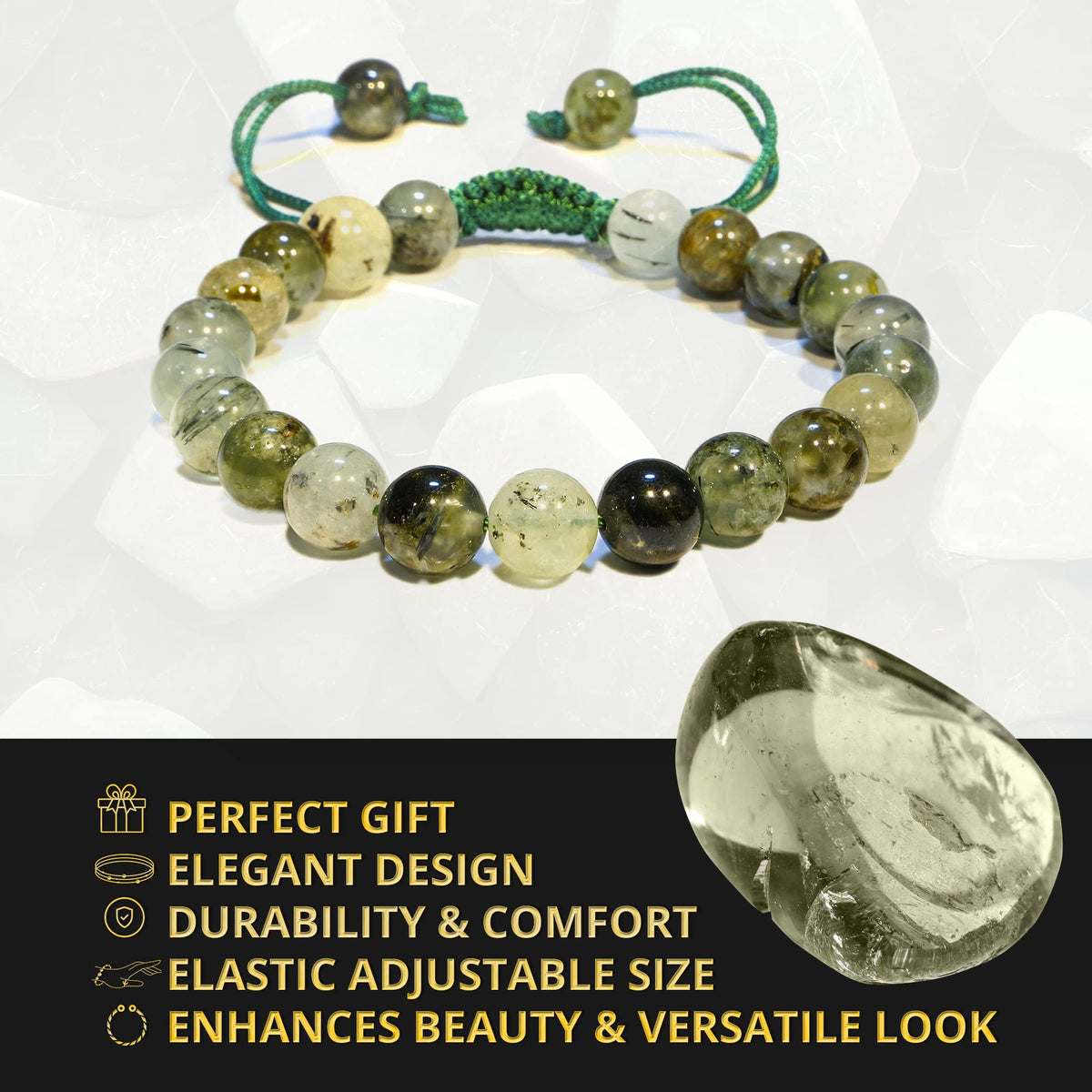 ANAYA AGATE Healing Crystal Bracelet – Chic Gemstone Bracelet for Men and Women – 8mm Round Bead Bracelets for Spiritual Healing, Protection, Positive Energy - Prehnite
