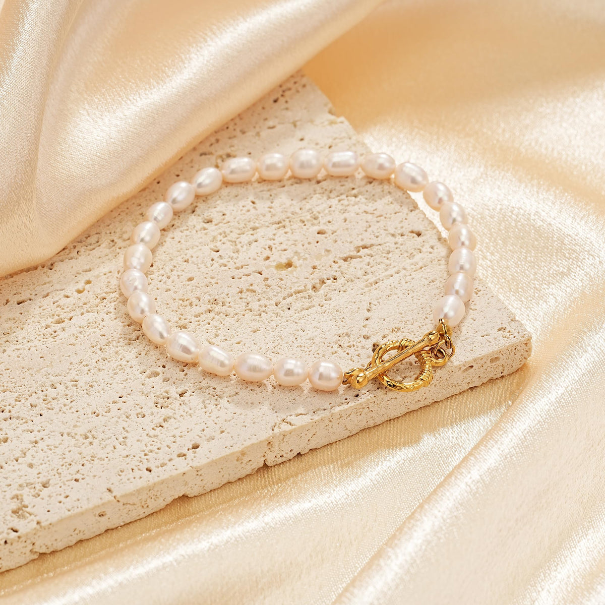 Sylph 5mm Pearl Bracelets for Women, Baroque Pearl Beaded Bracelet Beach Jewelry Bride Gifts for Wedding Birthday Anniversary, 7 Inch