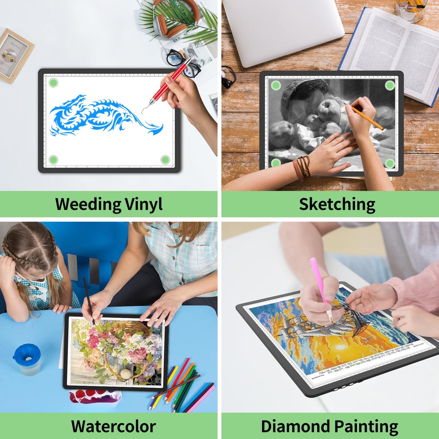 Phylosal Rechargeable A4 LED Light Pad for Diamond Painting, Ultra-Thin Magnetic Tracing Light Box for Drawing, Diamond Art Light Board with Side Button, Super Bright Light Table for Sketching (Black)