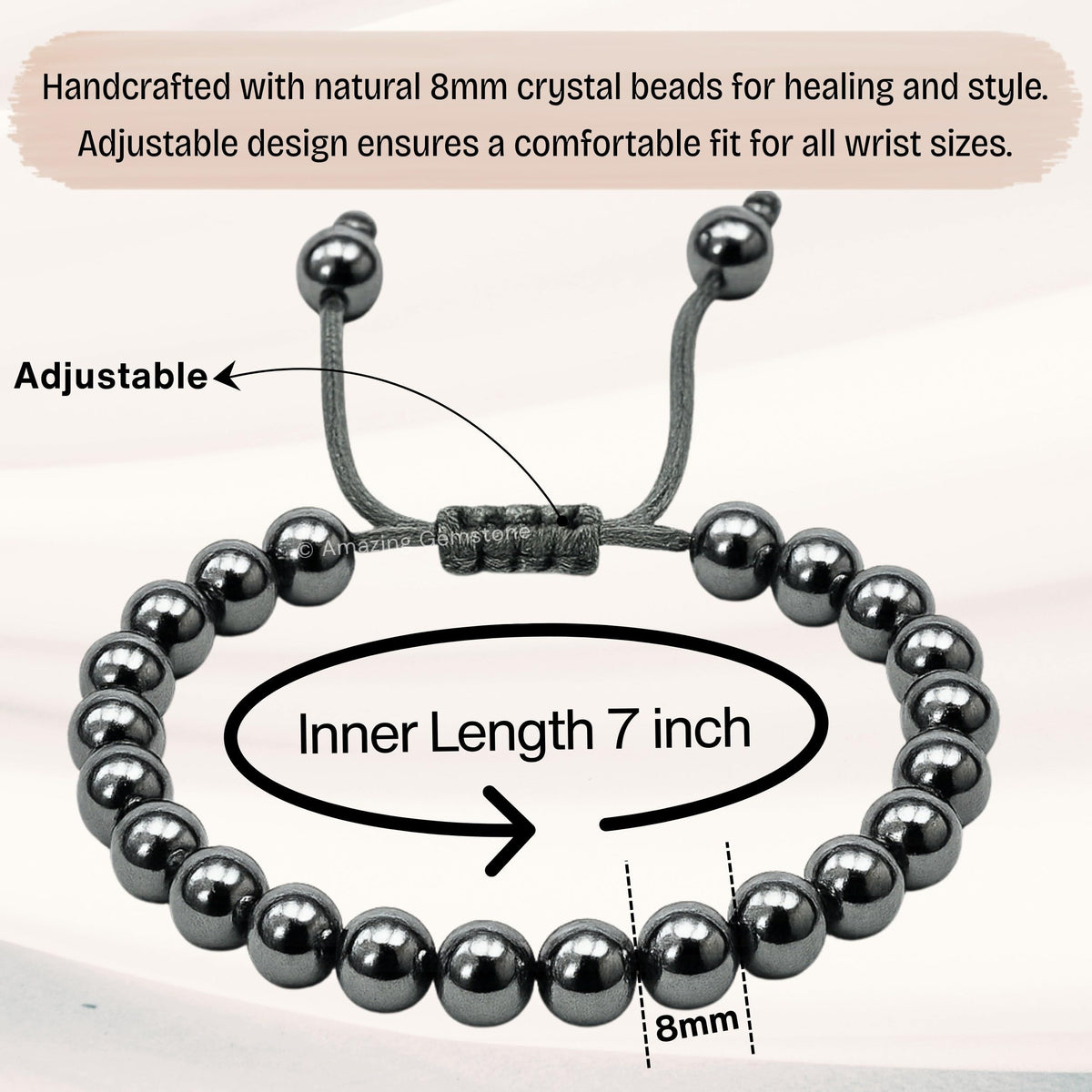 Amazing Gemstone Terahertz Stone Bracelet for Women Men's Gifts - Protection Healing Crystal Bracelet - 8mm Gemstone Beaded Adjustable Bracelet