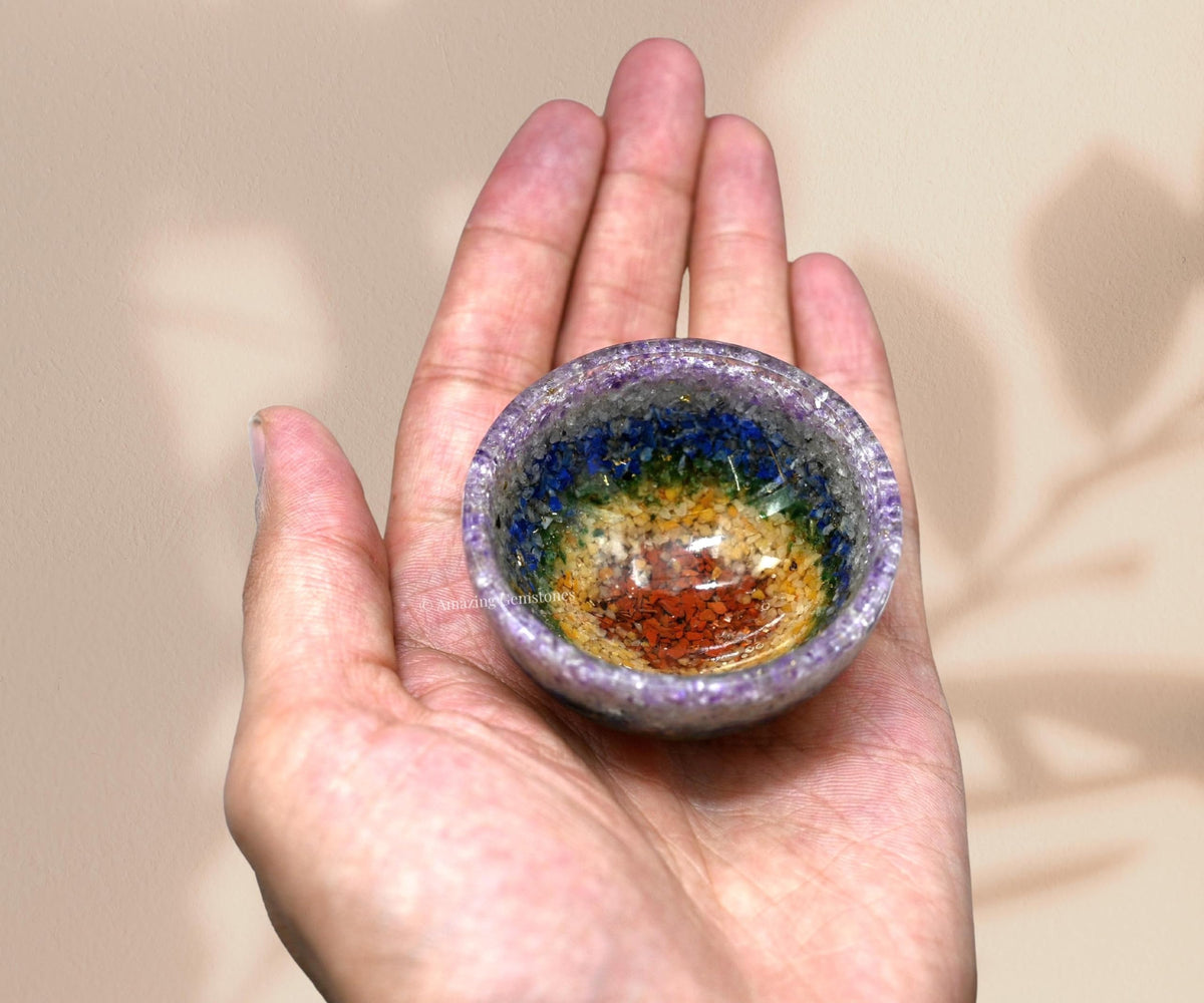Amazing Gemstone Chakra Orgonite Orgone Crystal Gemstone Bowl - 2" Orgonite Chakra Crystal Bowl for Meditation, Crystals and Healing Stones Gift and Protection
